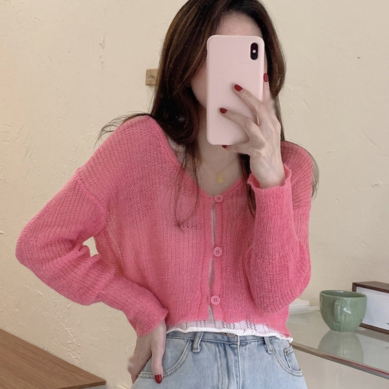 Áo cardigan dệt kim tay dài màu sắc đơn giản phong cách Hàn Quốc thời trang retro cho phái nữ