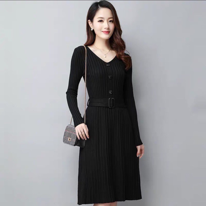 Váy len qc đai eo cổ tim siêu đẹp .Sỉ 190k | BigBuy360 - bigbuy360.vn