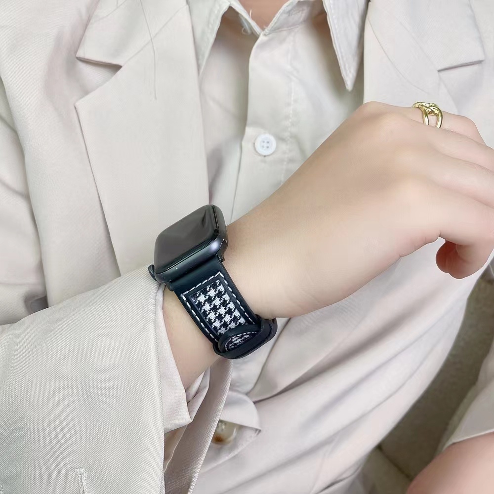 Dây Đeo Vải Canvas Phối Da Cho Đồng Hồ Thông Minh Apple Watch serie 7 6 SE 5 4 3 iwatch 41mm 45mm 40mm 42mm 38 44mm