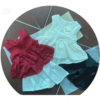 Set áo bèo chấm quần lụa bé gái