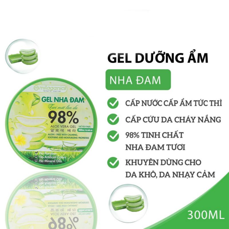 Gel nha đam Milaganics 300g Tươi mát làn da