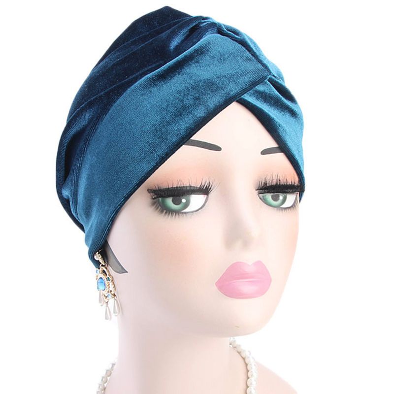 Mũ Trùm Đầu Vải Nhung Màu Trơn Thắt Nút Phong Cách Hồi Giáo Cho Nữ