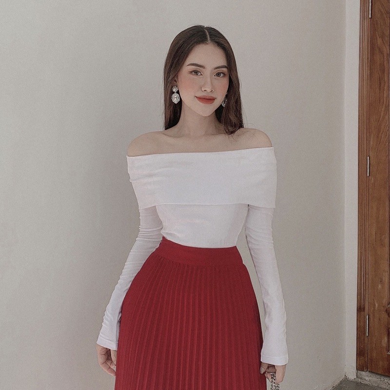 HÌNH CHỤP THẬT - áo trễ vai tay dài