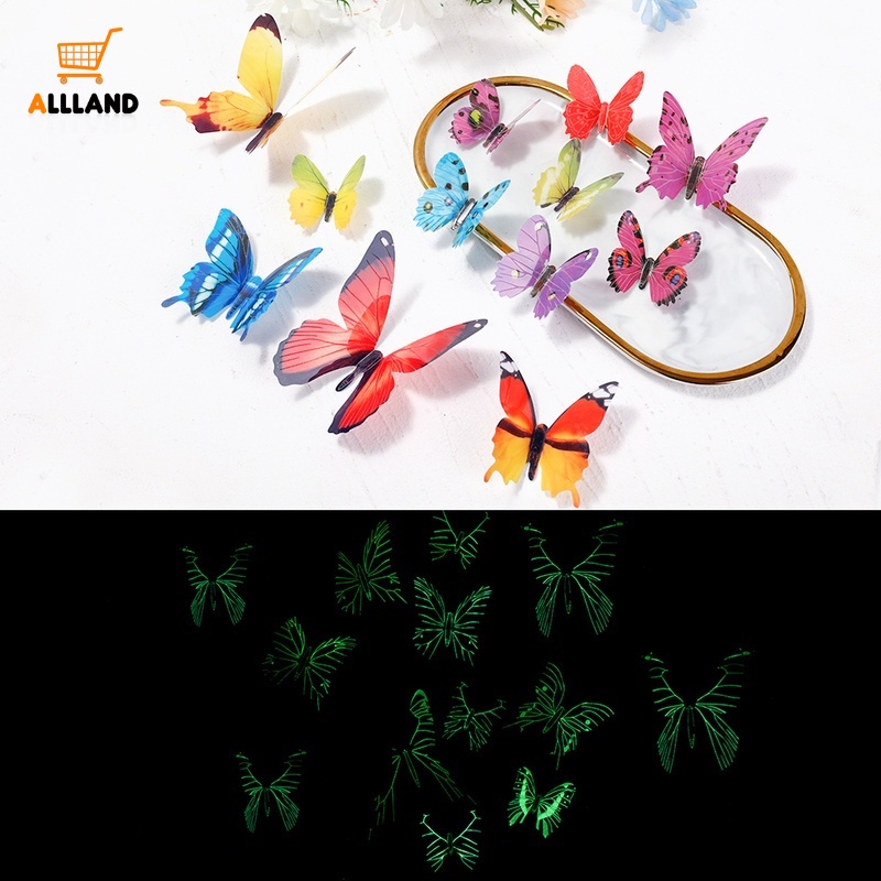 Set 12 Bươm Bướm 3D Dạ Quang Dán Tường Trang Trí Độc Đáo