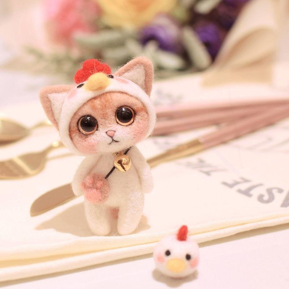 REBUY1 Móc Khóa Hình Mèo Hoạt Hình Bằng Len Dễ Thương Không Cần Hoàn Thành