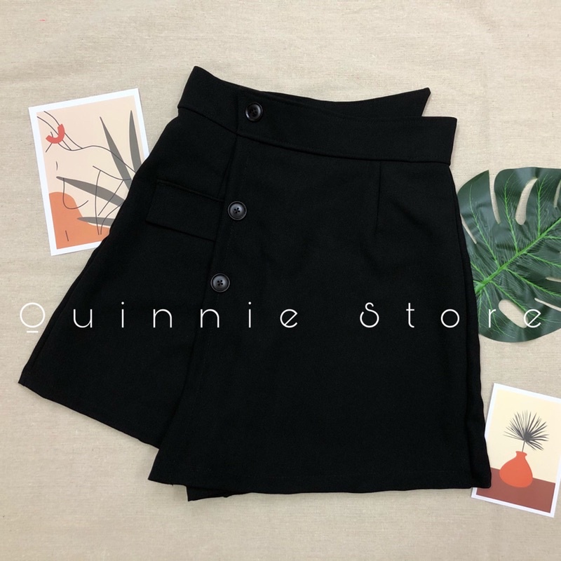 Quần giả váy cạp cao vạt lệch tôn dáng fullsize, quần shorts nữ cạp cao khoá kéo dáng chữ A