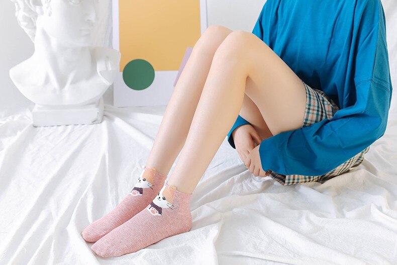 5 Pairs Fashion Cartoon Teddy Bear Funny Bear Happy Women Cotton Short Socks Fashion Students Animal Casual Ankle Socks