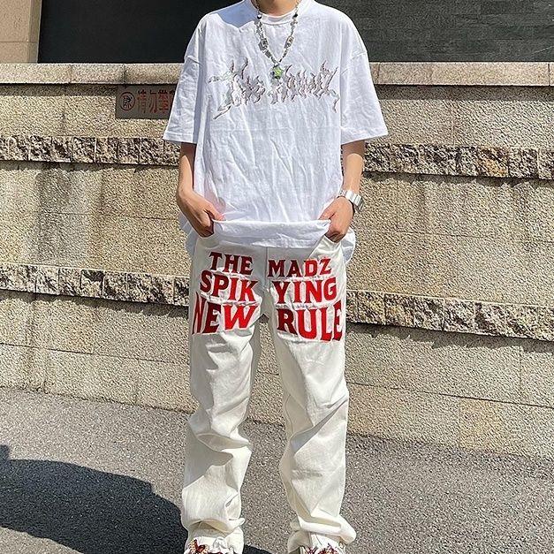 Quần Dài Hip Hop In Chữ Đỏ Trắng Phong Cách Đường Phố Cho Nam Và Nữ