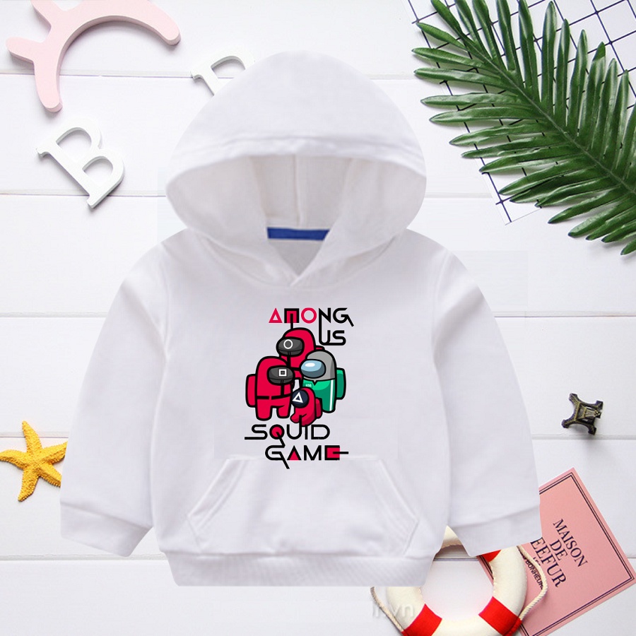 Áo khoác squid game áo khoác hoodie trò chơi con mực màu trắng cho bé trai bé gái cực hot