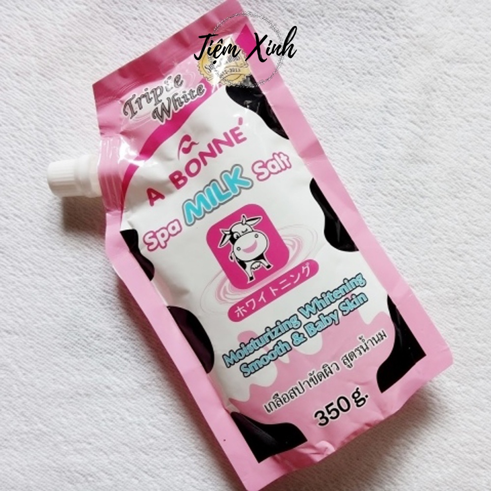 Muối tắm sữa bò A Bonné Spa Milk Salt 350g Thái Lan Muối tẩy tế bào chết tinh chất Yougrt và Sữa Bò giúp trắng da