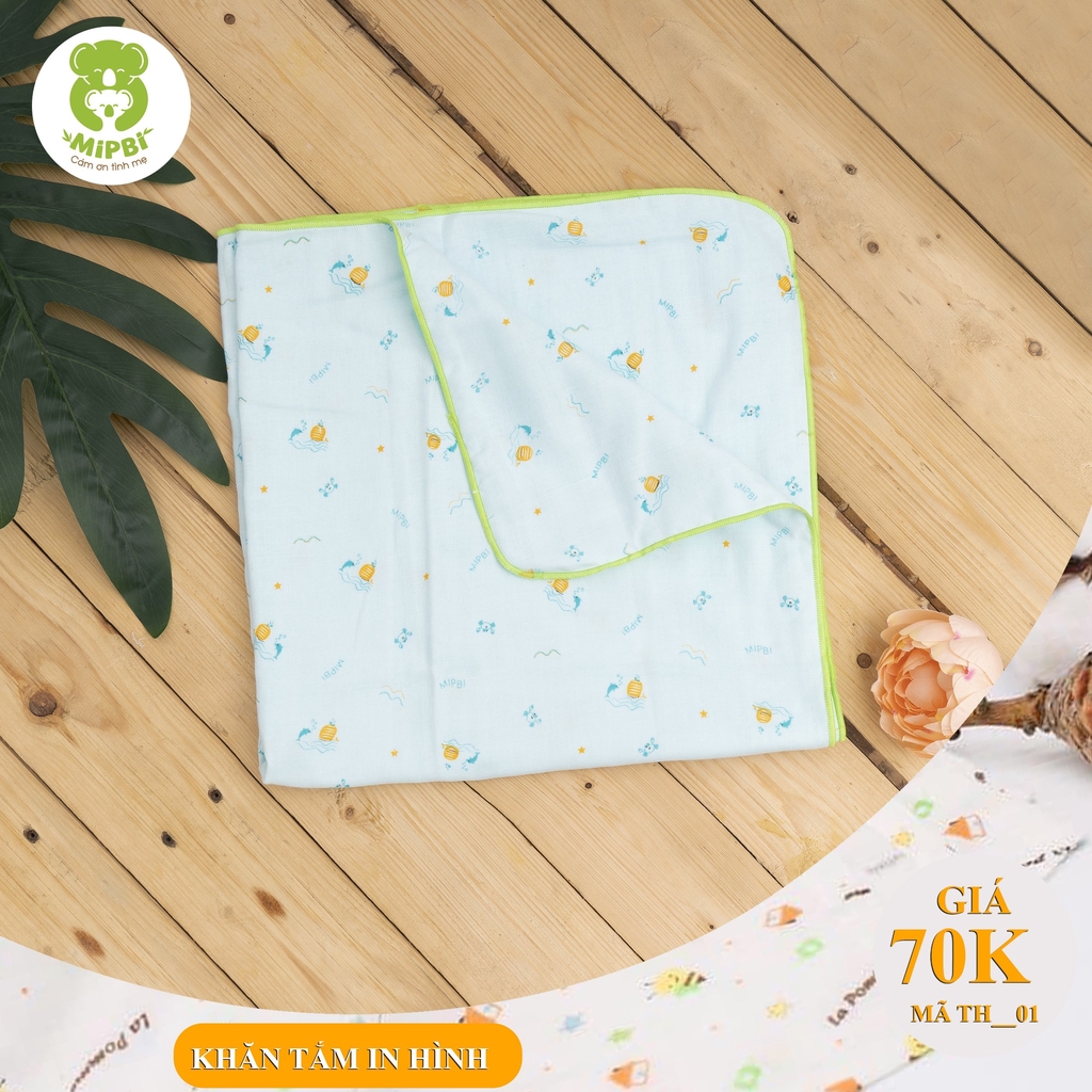 [CHÍNH HÃNG] Khăn tắm 4 lớp cotton mềm mại kích thước 75x85cm Mipbi