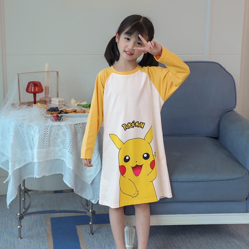 Đầm Ngủ Cotton Tay Dài In Họa Tiết Hoạt Hình Dễ Thương Cho Bé Gái