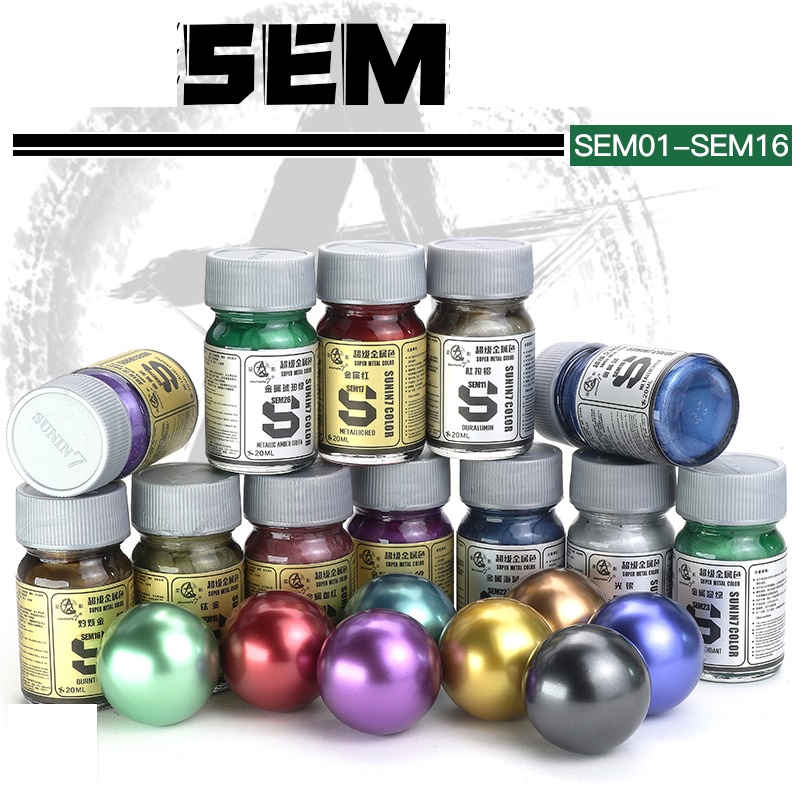 Sơn màu siêu kim loại Metallic SEM01-SEM16 20ml gốc dầu Sunin 7 - Sơn Mô Hình