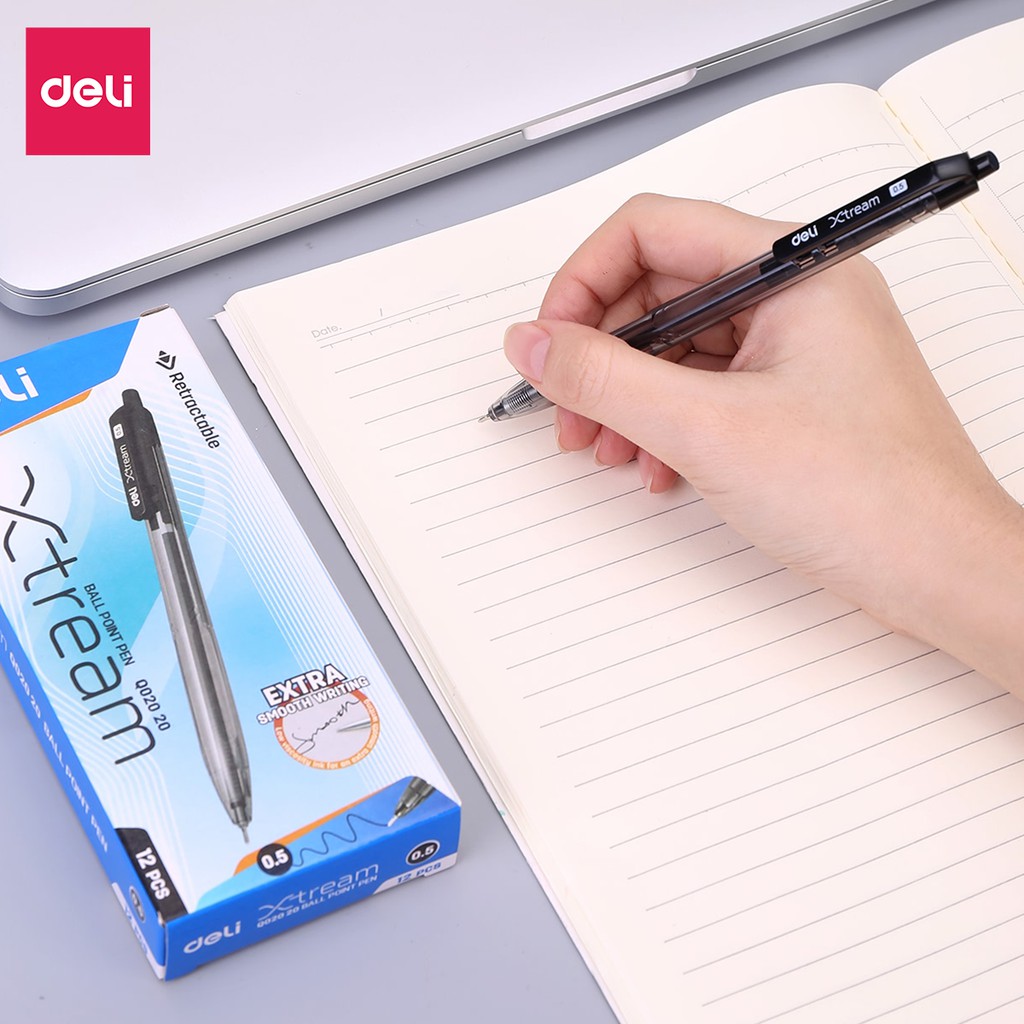 Bút bi đầu bấm ngòi 0.5mm 0.7mm Deli mực xanh đen đỏ nét viết đều chất lượng cao phù hợp với học sinh và văn phòng