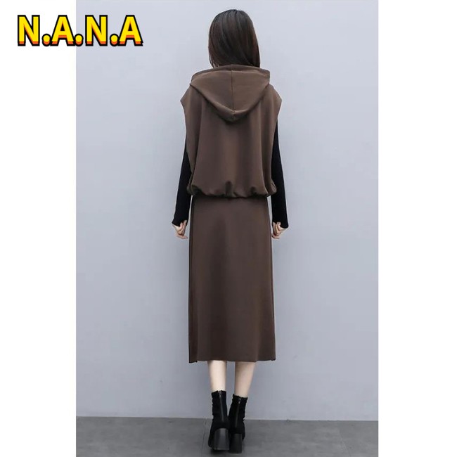 Bộ 2 Món Áo Hoodie Dáng Rộng Phối Chân Váy Thời Trang Mùa Thu Cho Nữ