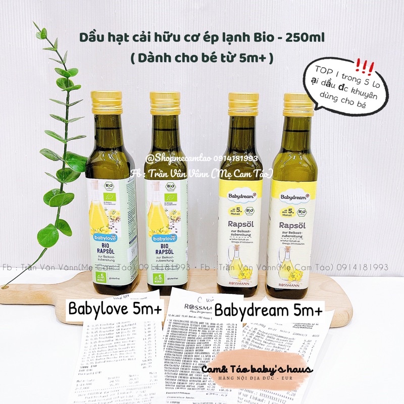 Dầu hạt cải ăn dặm hữu cơ Babylove + Babydream