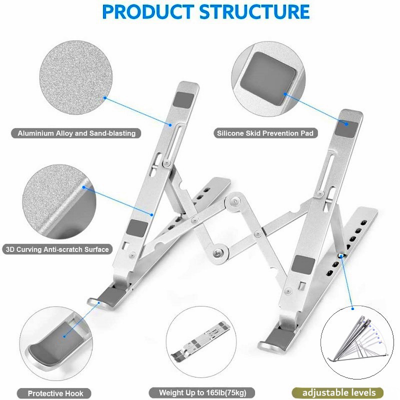 Giá Đỡ Laptop Notebook Bằng Hợp Kim Nhôm Chống Trượt Có Thể Điều Chỉnh Gấp Gọn Cho 10 11 12 13 15 14 16 17 Inch