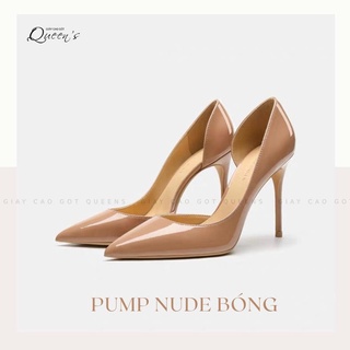 giày cao gót hở eo nude bóng, cao 7-9-11cm, form thanh mảnh, chắc chân