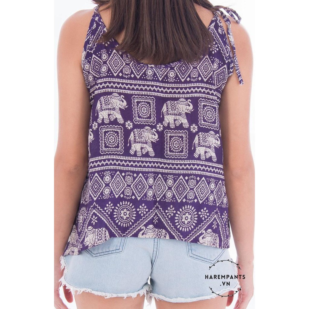 Hàng Thái - Áo hai dây Harem Pants Traditional Sleeveless Elephant Purple (màu tím)