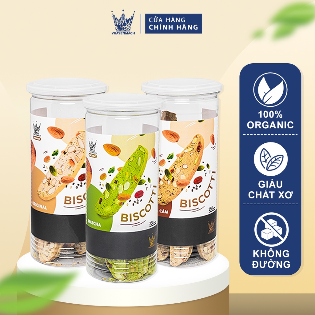 [SET BÁNH ĂN KIÊNG 3 VỊ] Bánh Biscotti Nguyên cám + Original + Trà xanh Siêu hạt VUA YẾN MẠCH ăn vặt Healthy