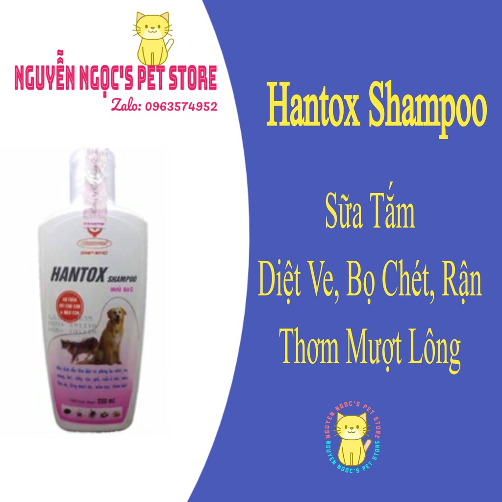 Sữa tắm trị ve rận bọ chét cho chó mèo HANTOX SHAMPOO HANVET nhũ bạc 200ml