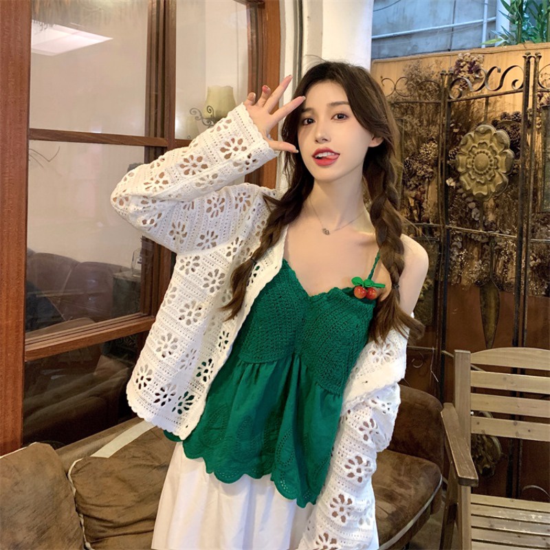 Áo Hai Dây Dệt Kim Kiểu Retro Thời Trang Mùa Hè Cho Nữ