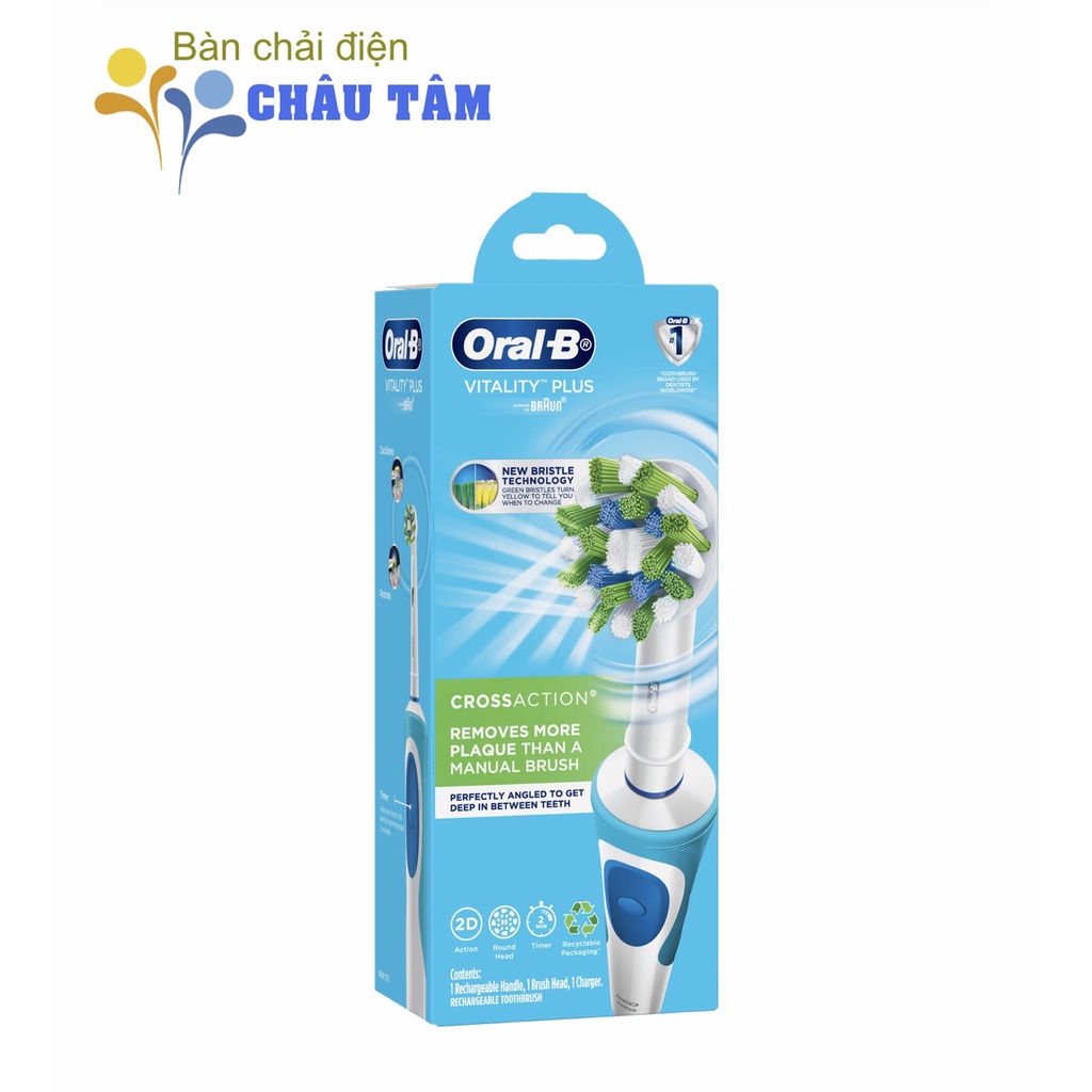 Bàn chải đánh răng điện Oral-B Crossaction trắng răng  mẫu mới + hàng tặng kèm