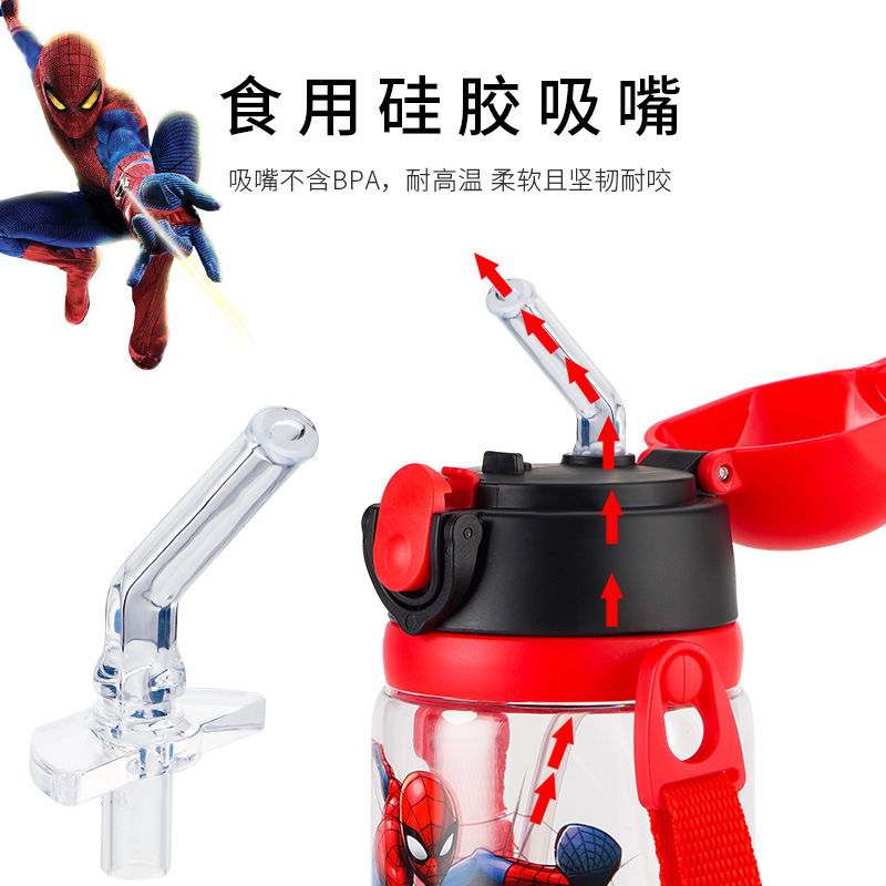 Bình nước nhựa có ống hút chống rơi họa tiết Disney Spiderman Captain America cho bé