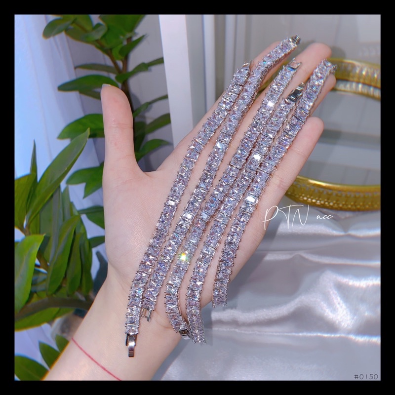 Lắc tay xi bạch kim đính full đá paget vuông cao cấp sáng long lanh, cắt size theo yêu cầu . PTNACC