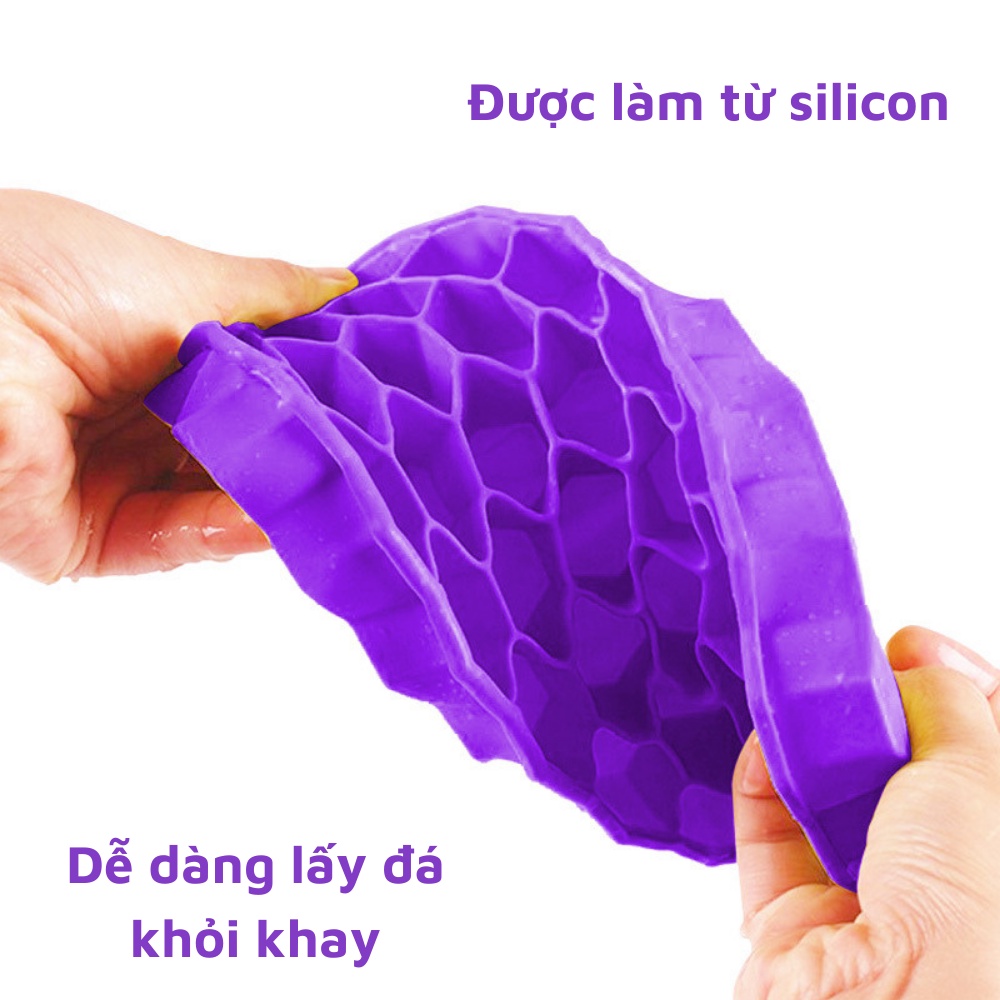 Khay làm đá silicone có nắp đậy 37 ô hình tổ ong chắc chắn dẻo dai dễ dàng tách khuôn