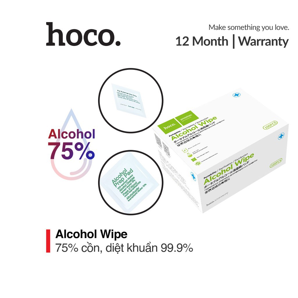 Hộp khăn lau khử trùng Hoco Alcohol Wipe 100 miếng vệ sinh điện thoại màn hình các loại