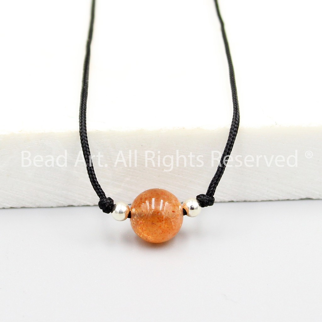 Dây Chuyền (Vòng Cổ) Đá Sunstone Cam (Đá Mặt Trời) 8MM, Trang Sức Phong Thuỷ, Mệnh Hoả, Mệnh Thổ S50 - Bead Art