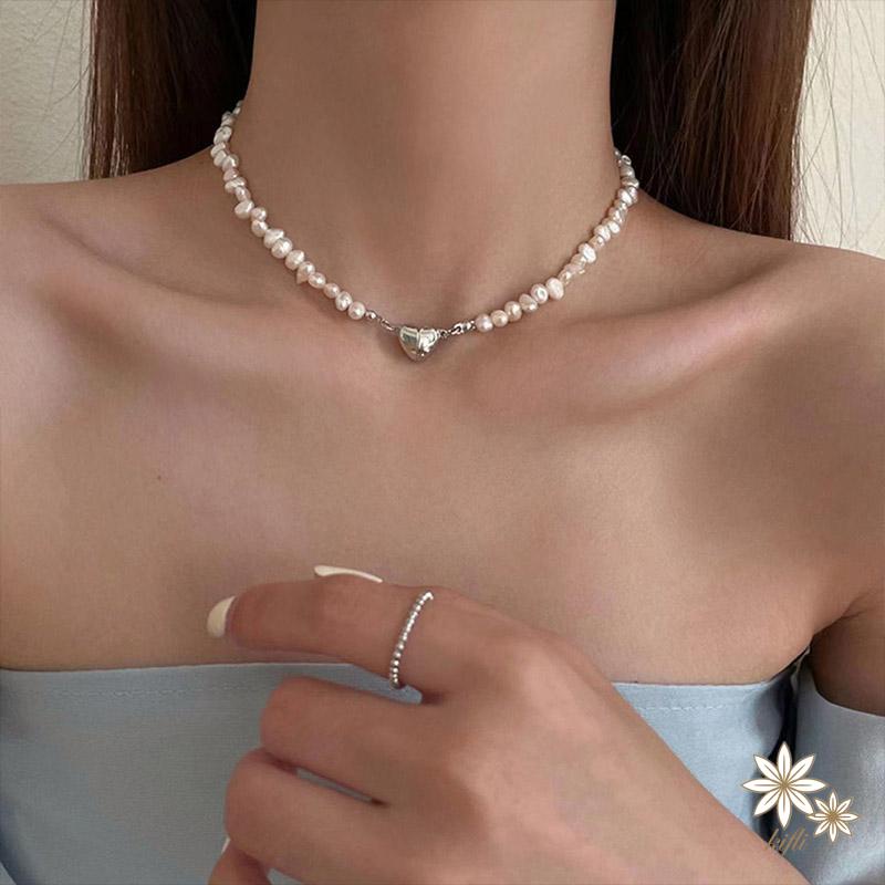 Vòng cổ Đính Ngọc Trai Hình Trái Tim Sang Trọng Phong Cách Hàn Quốc