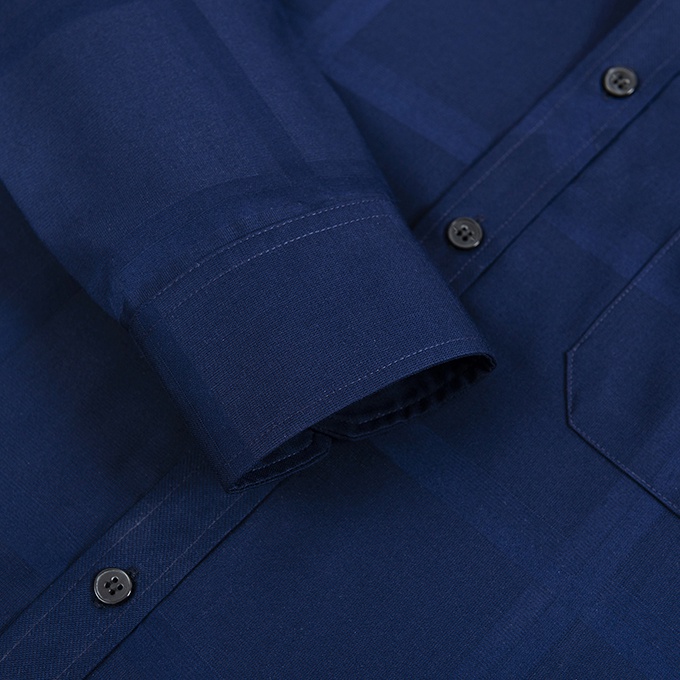 Áo Sơ Mi Nam Công Sở Trung Niên Dài Tay Xanh Tím Kẻ Caro Chìm Chìm Thương Hiệu Anton – YAT201