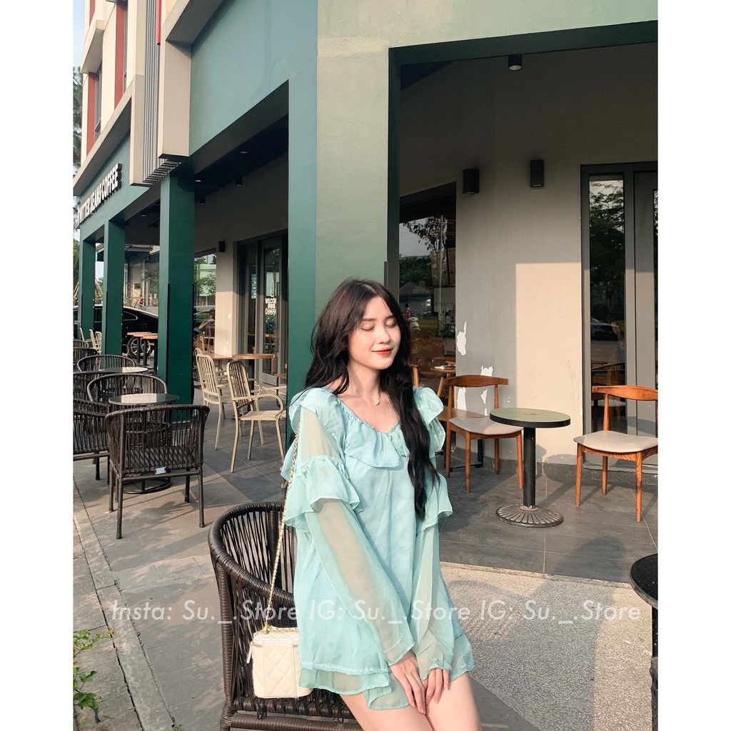 Set áo voan bèo xuyên thấu kèm chân váy S337 SUSTORE