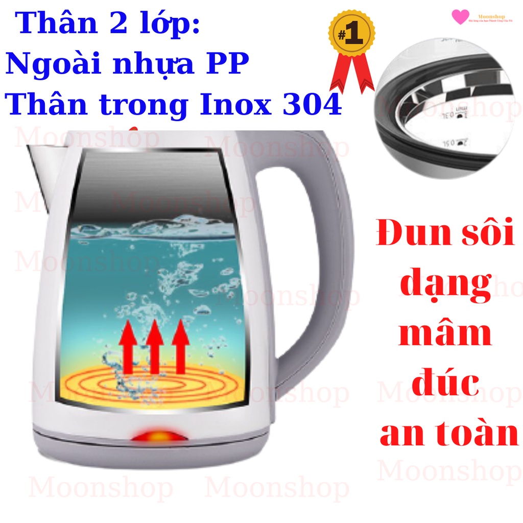 Ấm đun nước siêu tốc Gali 1.7 lít 1800w, 2 lớp thân inox 340 và nhựa nguyên sinh không phôi nhiểm khi nấu bảo hành 1 năm
