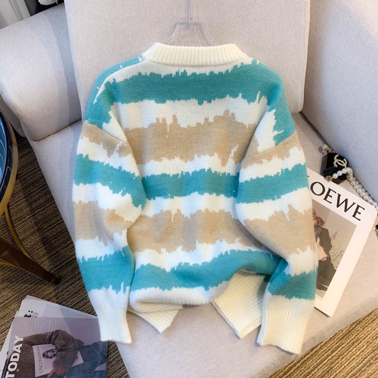 Áo sweater Dáng Rộng Họa Tiết Kẻ Sọc Màu Tương Phản Thời Trang Thu Đông Mới Cho Nữ