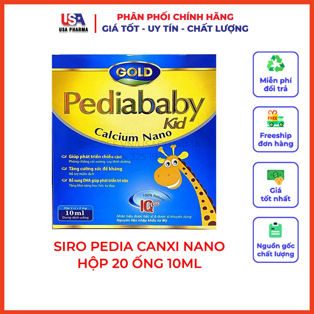 SIRO PEDIA BABY CANSIUM NANO Giúp tăng chiều cao, canxi, chống còi xương suy dinh dưỡng ở trẻ em - Hộp 20 ống