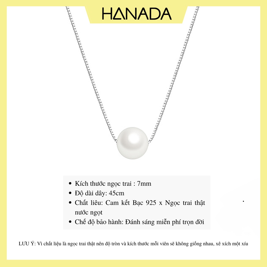 Dây Chuyền Bạc 925 Ngọc Tròn Trơn Đơn Giản Vòng Cổ Sang Trọng Kích Thước Đẹp Hanada
