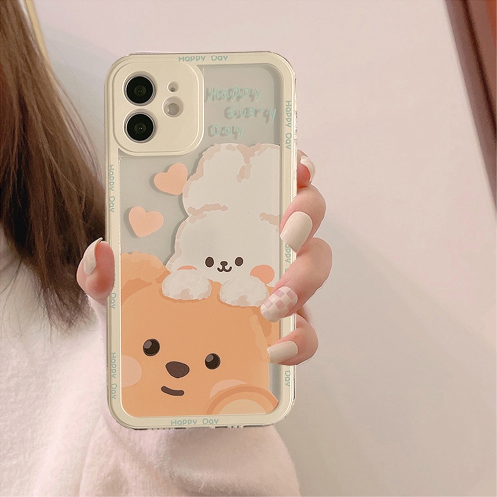 Cartoon Bunny Brown Bear Crystal Clear Phone Case for IPhone 11 Case 7Plus 8Plus XR 13 12 Pro Max Slim Fit Shockproof Soft TPU Shell | BigBuy360 - bigbuy360.vn
