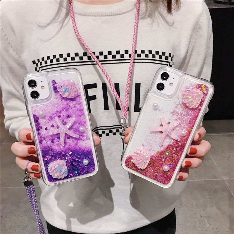 Ốp điện thoại nước kim tuyến gắn hình sao biển cho Samsung J7 J2 Prime J4 J6 Plus S7 Edge S8 S9 S10 Note 8 9 10 Plus