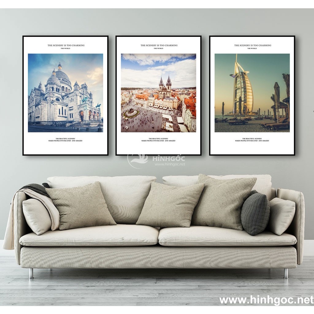 Tranh Treo Tường Decor 3 Bức cao cấp hiện đại trang trí phòng khách phòng ngủ nghệ thuật vintage số hóa Q36