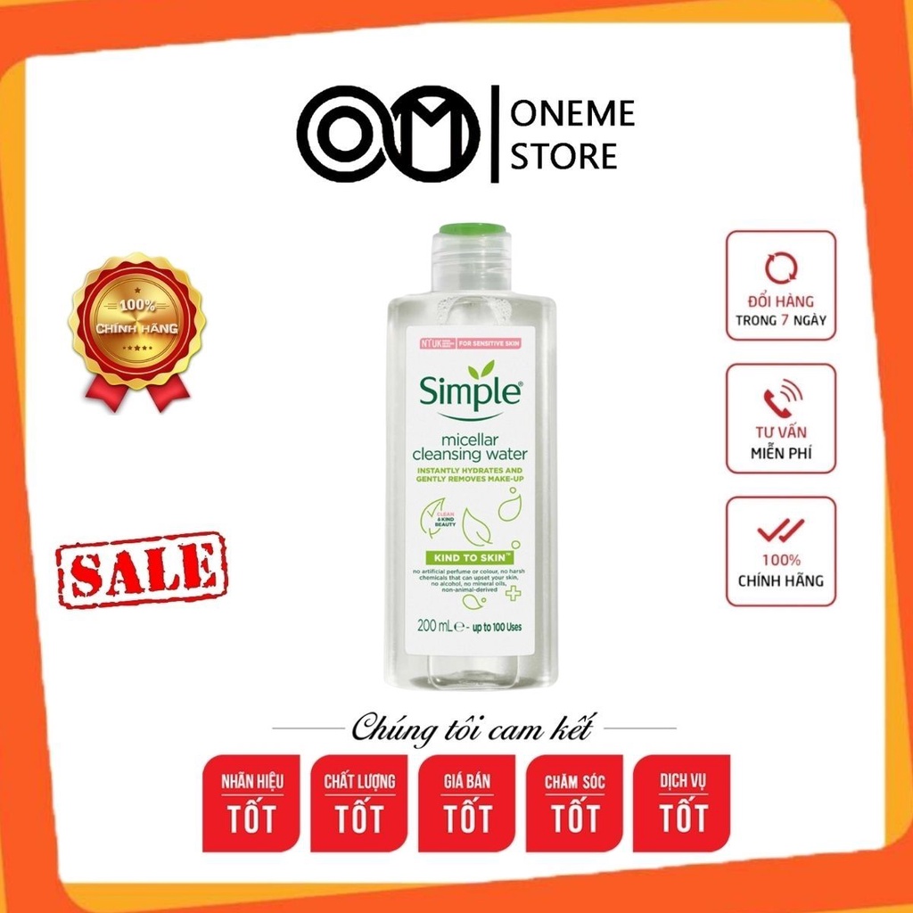 Nước Tẩy Trang Dịu Nhẹ Simple Kind To Skin Micellar Water 200ml - Oneme Store