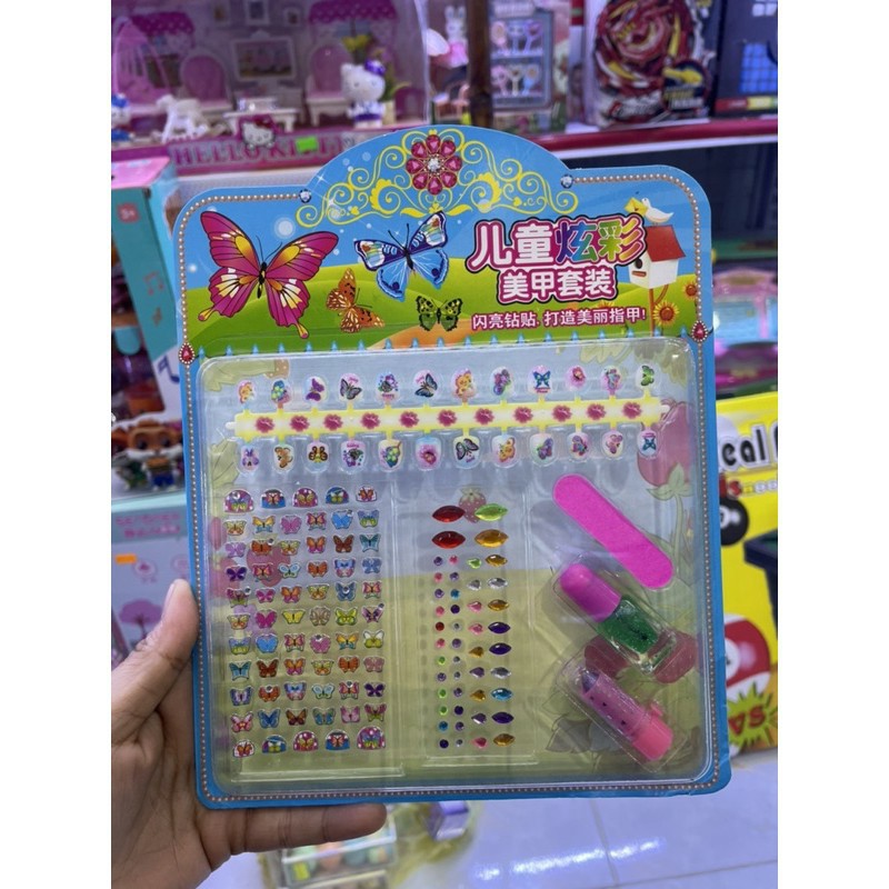 Vỉ đồ chơi trang điểm làm nails dán móng tay, sơn móng tay, son, sticker hình dán cho bé