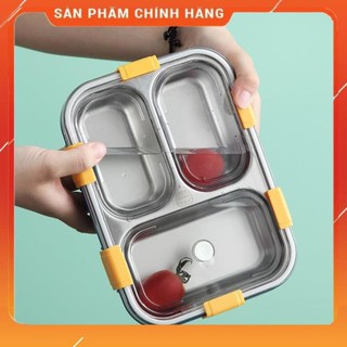 CHÍNH HÃNG -  Khay đựng cơm inox 3 ngăn có nắp giữ nhiệt,Hộp cơm văn phòng inox 3 ngăn giữ nhiệt 7059