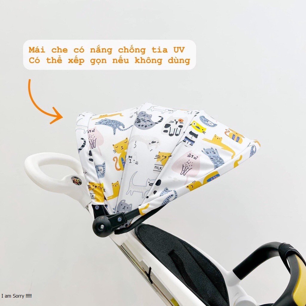 Xe đẩy gấp gọn đi dạo 2 chiều ghế ngả có đệm, mái full phụ kiện M8 và bản nâng cấp M9