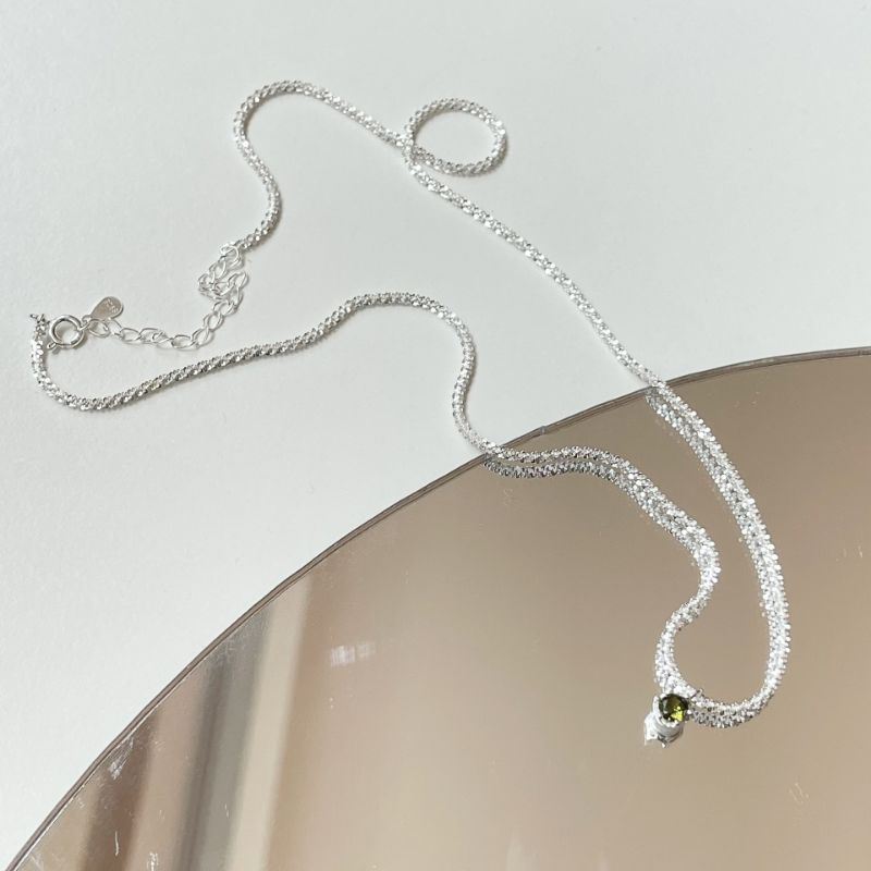 Dây chuyền bạc S925 - Vòng cổ nữ bạc Ý nguyệt quang xanh Greenly sang trọng, thanh lịch Zaza accessories ZDC0082