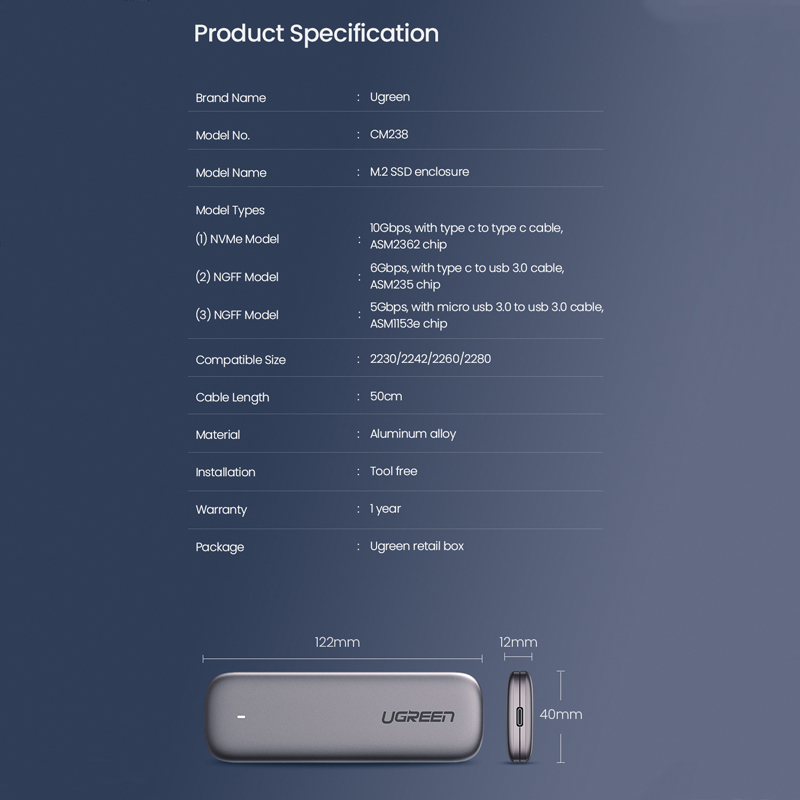 UGREEN SATA Ổ Cứng Ssd M2 Chuyển Đổi M.2 Sang Usb Type C 3.1 Ssd Cho Nvme M.2 Ssd