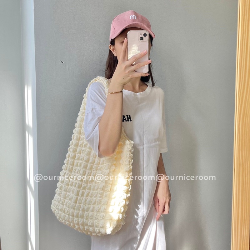 Ảnh thật TÚI TOTE ĐEO VAI VẢI MỀM HỌA TIẾT CHẦN BÔNG PHONG CÁCH HÀN QUỐC 14072201
