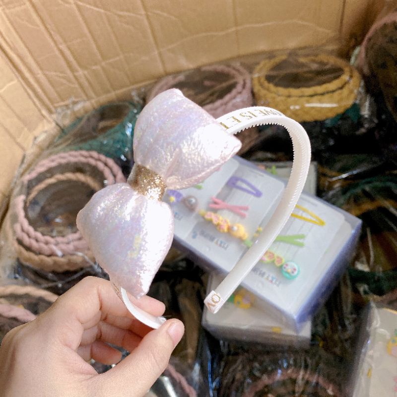 Cài tóc nơ phồng ánh nhũ cho bé gái